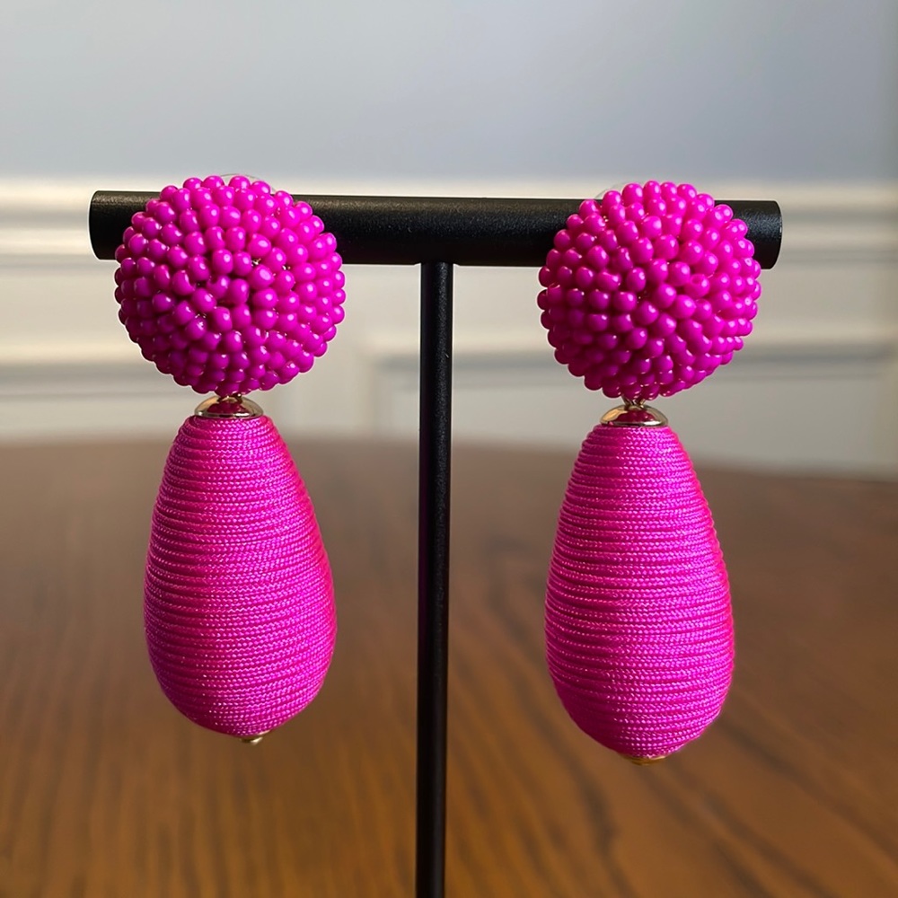 Hot Pink Beaded / Threaded Earrings